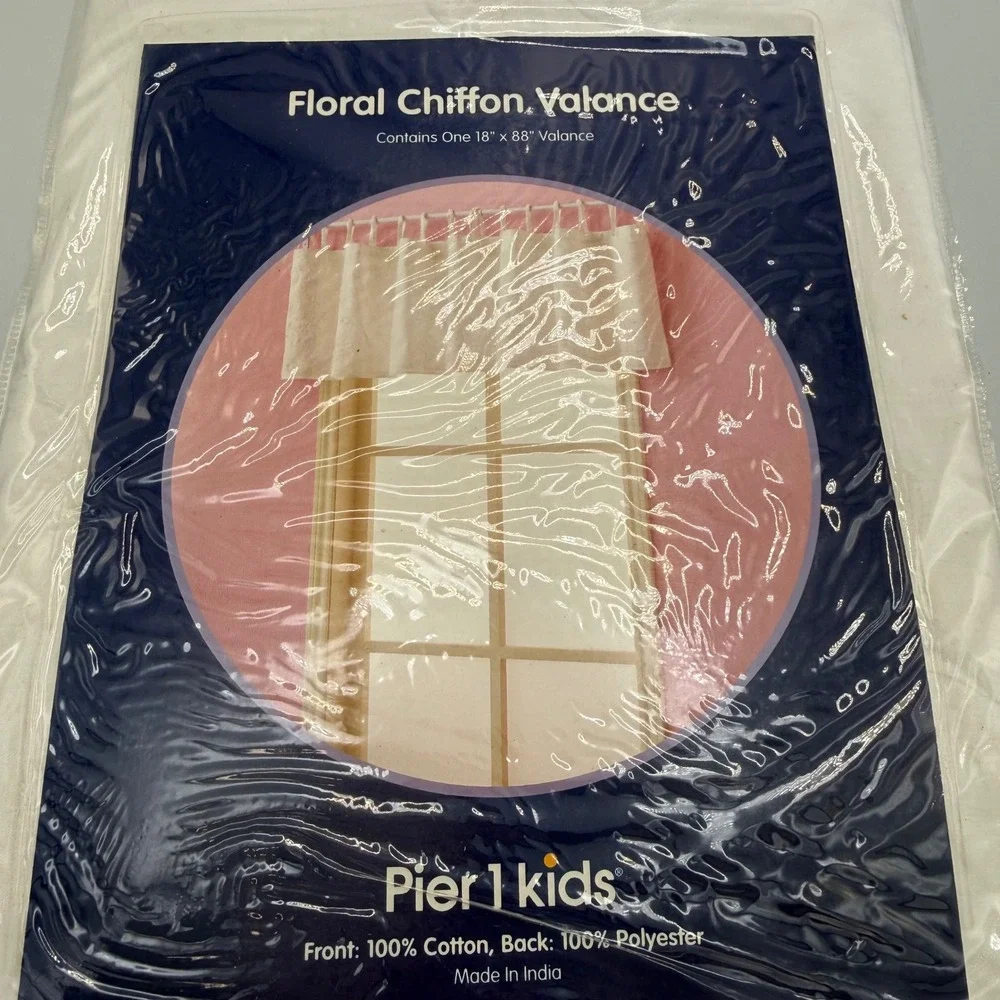 Pier 1 Kids Floral Chiffon Valance White Cotton 18 x 88 Window Treatment NEW